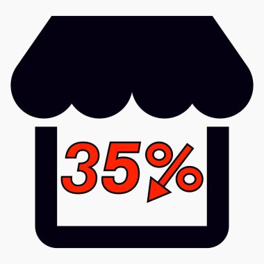 Dükkan% 35 indirimli siyah. Mağaza inşaatı ve yüzde indirimi. Fiyat düştü. Süpermarkette indirim var. Vektör simgesi