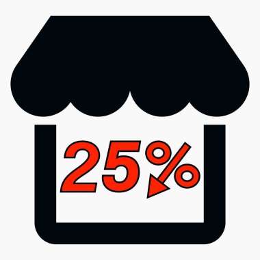 % 25 indirimli siyah mal. Mağaza inşaatı ve yüzde indirimi. Fiyat düştü. Süpermarkette indirim var. Vektör simgesi