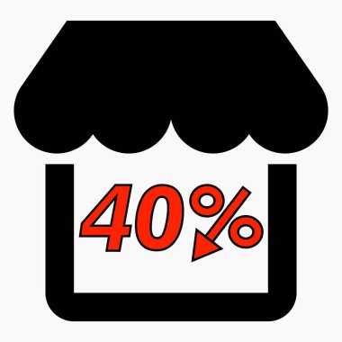 % 40 indirimli siyah mal al. Mağaza inşaatı ve yüzde indirimi. Fiyat düştü. Süpermarkette indirim var. Vektör simgesi