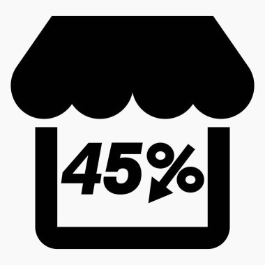 Dükkan% 45 indirimli siyah. Mağaza inşaatı ve yüzde indirimi. Fiyat düştü. Süpermarkette indirim var. Vektör simgesi