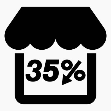 Dükkan% 35 indirimli siyah. Mağaza inşaatı ve yüzde indirimi. Fiyat düştü. Süpermarkette indirim var. Vektör simgesi