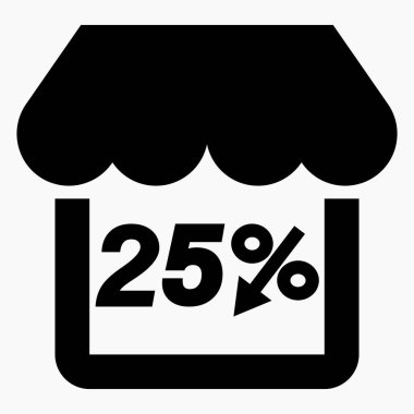 % 25 indirimli siyah mal. Mağaza inşaatı ve yüzde indirimi. Fiyat düştü. Süpermarkette indirim var. Vektör simgesi