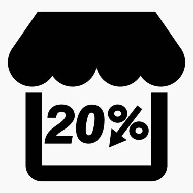 % 20 indirimli siyah mal al. Mağaza inşaatı ve yüzde indirimi. Fiyat düştü. Süpermarkette indirim var. Vektör simgesi