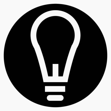 Koyu arkaplanda şeffaf bir ampul simgesi var. Vektör simgesi