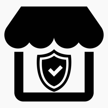 Ev ve koruma ikonu. Dükkan ve kalkan. Alıcı koruması. Sigorta satın al. Vektör simgesi