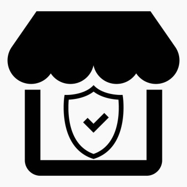 Ev ve koruma ikonu. Dükkan ve kalkan. Alıcı koruması. Sigorta satın al. Vektör simgesi