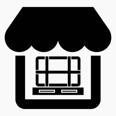 Dükkan ve palet. Palet satışı. Yükleme yeri. Kompartıman boşaltılıyor. Vektör simgesi