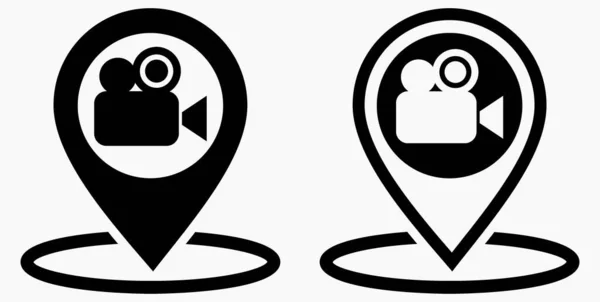 位置和摄像机 电影院的地理位置 电子商店视频拍摄的重点 风图标 — 图库矢量图片