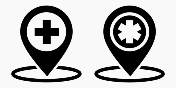 Icône Localisation Hôpital Emplacement Pharmacie Emplacement Établissement Médical Coordonnées Médecin — Image vectorielle