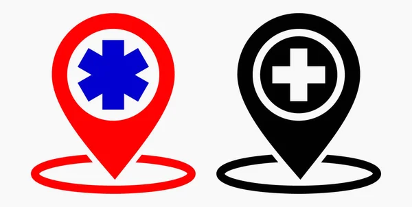 Значок Розташування Лікарні Розташування Аптеки Розташування Медичного Закладу Координати Лікаря — стоковий вектор