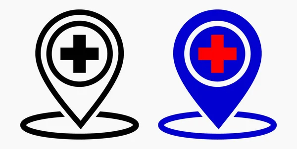 Icône Localisation Hôpital Emplacement Pharmacie Emplacement Établissement Médical Coordonnées Médecin — Image vectorielle