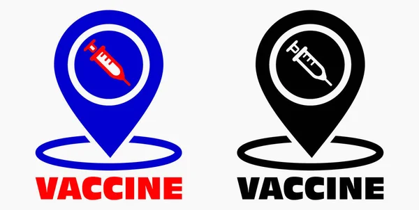 Vaccino Posizione Icona Firma Della Siringa Posizione Dell Ospedale Icona — Vettoriale Stock