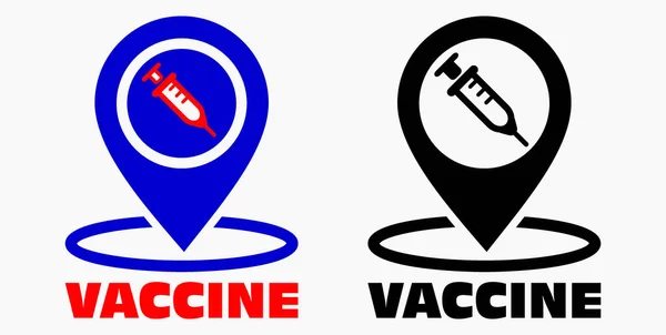 Vaccin Locatie Icoon Spuit Teken Locatie Van Het Ziekenhuis Vectorpictogram — Stockvector