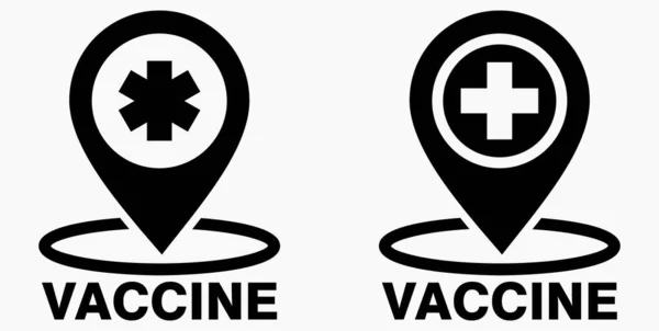 Impfung Und Standort Symbol Spritzenzeichen Die Lage Des Krankenhauses Vektorsymbol — Stockvektor
