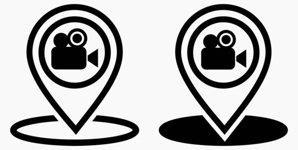 位置和摄像机 电影院的地理位置 电子商店视频拍摄的重点 风图标 — 图库矢量图片