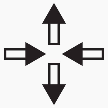 Simge okları farklı yönlerde hareket eder. Uygulama ve bilgi grafiği için minimal düz doğrusal simge. Web siteleri ve mobil minimal düz tasarım için ticari satır vektör simgesi.