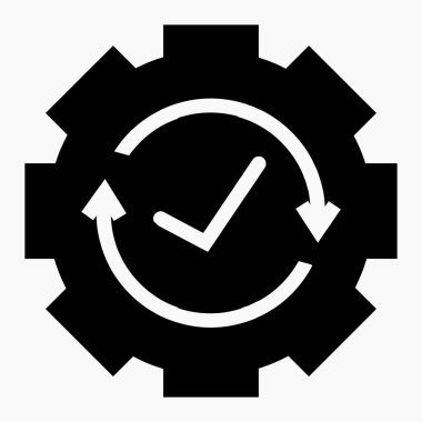 Tamam düğmesi olan koyu renk ayarlar simgesi. Vektör simgesi.