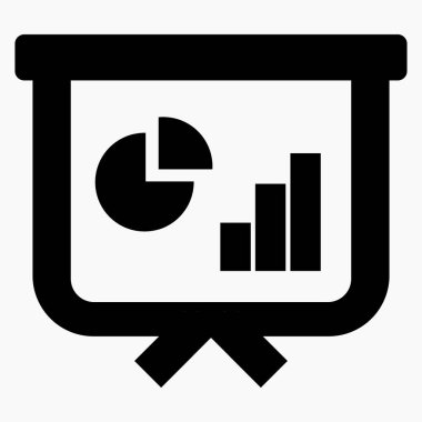 Sunum simgesi. Sunum kurulu. Göstergelerle birlikte izle. Bir iş planının sunumu. Özet masası. İş büyüme tablosu. Vektör simgesi.