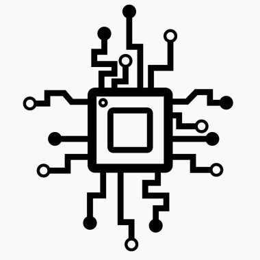 Simge işlemcisi, CNC, çip, şifre çözücü. Hafıza tahtası. Video kart vektörü simgesi.