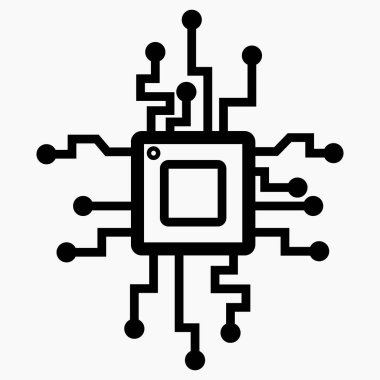 Simge işlemcisi, CNC, çip, şifre çözücü, işlemci. Hafıza tahtası. Video kart vektörü simgesi.