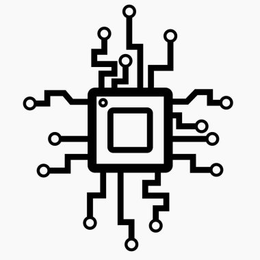 Simge işlemcisi, CNC, çip, şifre çözücü. Hafıza tahtası. Video kart vektörü simgesi.