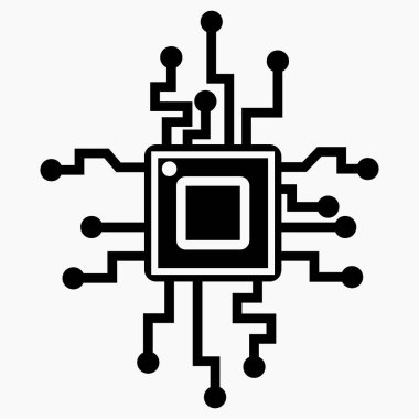 Simge işlemcisi, CNC, çip, şifre çözücü. Hafıza tahtası. Video kart vektörü simgesi.