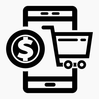 Web siteleri ve mobil minimalistik düz tasarım için akıllı telefon üzerinden yeni satış ve satın alma ticari hat vektör simgesi.