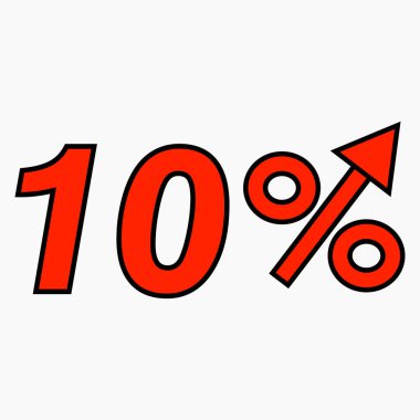 Kırmızı rakam% 10 artış. Fiyat artışı simgesi. Satışlar. Kâr artışı. Devrimleri artırın. Bankadaki faiz artışı. Kalite artışı. İnternet dükkanlarının simgesi. Vektör simgesi.