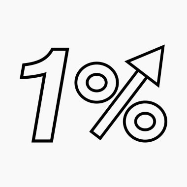 Şeffaf rakam yüzde 1 artış. Fiyat artışı simgesi. Satışlar. Kâr artışı. Devrimleri artırın. Bankadaki faiz artışı. Kalite artışı. İnternet dükkanlarının simgesi. Vektör simgesi.