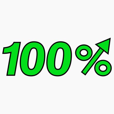 Yeşil rakam% 100 artış. Fiyat artışı simgesi. Satışlar. Kâr artışı. Devrimleri artırın. Bankadaki faiz artışı. Kalite artışı. İnternet dükkanlarının simgesi. Vektör simgesi.