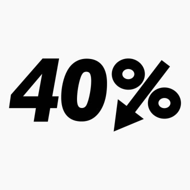 Yüzde 40 indirme ikonu koyu renk. Fiyat düştü. Faiz indirimi. Satılık. Hisse simgesi. İndirim. Malların indirimi. İkramiye indirimi. Vektör simgesi.