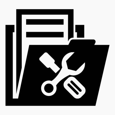 Dizin ve ayar simgesi. Sistem kurulumu. Klasör tipi. Konfigürasyon. Vektör simgesi.