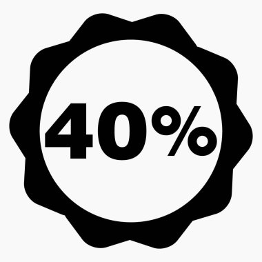 Yüzde 40 indirme ikonu koyu renk. Fiyat düştü. Faiz indirimi. Satılık. Hisse simgesi. İndirim. Malların indirimi. İkramiye indirimi. Vektör simgesi.