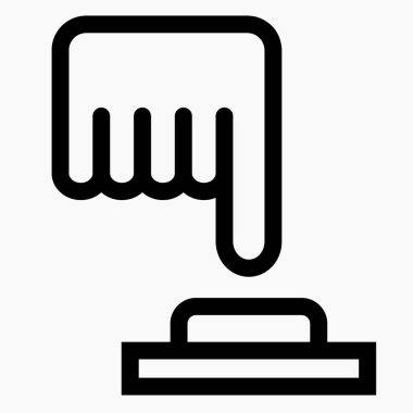 Elin düğmeye basıyor. Düğmeye basıyorum. Web siteleri ve mobil minimal düz tasarım için ticari satır vektör simgesi.