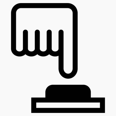 Elin düğmeye basıyor. Düğmeye basıyorum. Web siteleri ve mobil minimal düz tasarım için ticari satır vektör simgesi.