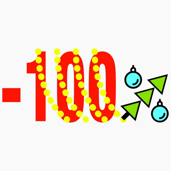 Икона 100 Процентная Скидка Новый Год Скидка Рождество Снижение Цен — стоковый вектор
