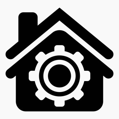 Simge evi ve ayarı. Akıllı bir ev kuruyorum. Web siteleri ve mobil minimal düz tasarım için ticari satır vektör simgesi.