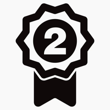 Madalya ve 2 numaralı ikon. İllüstrasyon garantisi. Kazanan ikon. Onay etiketi. Ödül. Vektör simgesi.