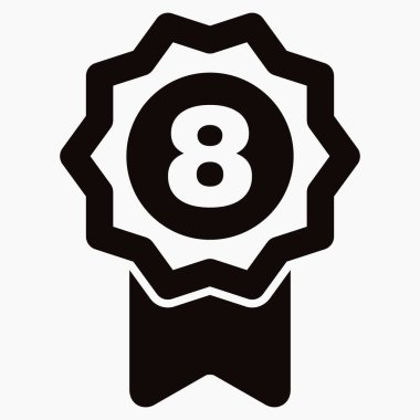 Madalya ve sekiz numaralı ikon. İllüstrasyon garantisi. Kazanan ikon. Onay etiketi. Ödül. Vektör simgesi.