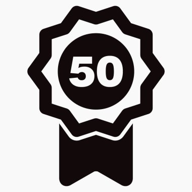 Madalya ve elli numara ikonu. İllüstrasyon garantisi. Kazanan ikon. Onay etiketi. Ödül. Vektör simgesi.