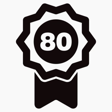 Madalya ve seksen numara ikonu. İllüstrasyon garantisi. Kazanan ikon. Onay etiketi. Ödül. Vektör simgesi.