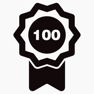 Madalya ve 100 numaralı ikon. İllüstrasyon garantisi. Kazanan ikon. Onay etiketi. Ödül. Vektör simgesi.
