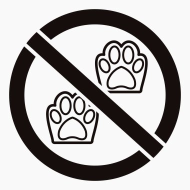 Hayvanlara yasak. Köpeğe hayır. Köpekleri gezdirme. Evcil hayvan kullanmayın. Vektör simgesi.