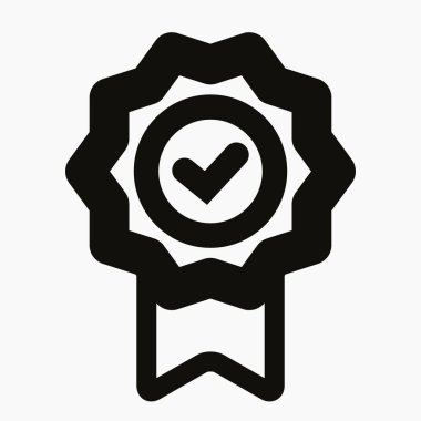 Madalya ve tamam ikonu. İllüstrasyon garantisi. Kazanan ikon. Onay etiketi. Ödül. Vektör simgesi.