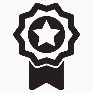 Madalya ve yıldız ikonu. İllüstrasyon garantisi. Kazanan ikon. Onay etiketi. Ödül. Vektör simgesi.