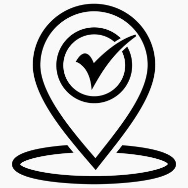 Konum ve Tamam simgesi. Güzel bir yer. Vektör simgesi.