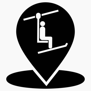 SkKI PASS konum simgesi. SKI PASS satışı. Kayak merkezi. Vektör simgesi.