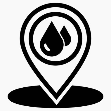 Yer yağmuru. GPS damlası. Hava durumu simgesi. Haritada sağanak var. Vektör simgesi.