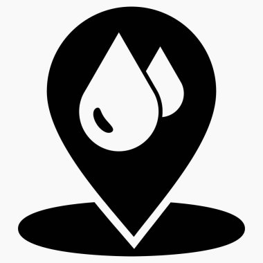 Yer yağmuru. GPS damlası. Hava durumu simgesi. Haritada sağanak var. Vektör simgesi.