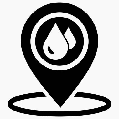 Yer yağmuru. GPS damlası. Hava durumu simgesi. Haritada sağanak var. Vektör simgesi.